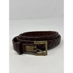 Vintage Ralph Lauren Womens Braided Belt XL Brown Skinny Braided Woven Leather